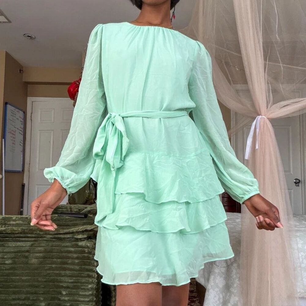 Express Mint Green Ruffle Dress (Size M)